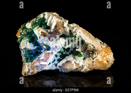 Dioptase Mineral Stein vor schwarz Stockfoto