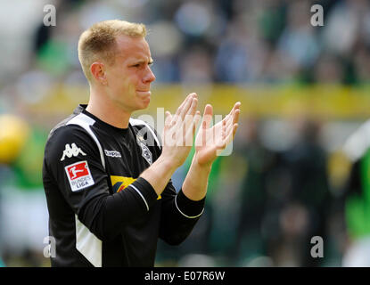 Borussia-Park-Stadion Mšnchengladbach, Deutschland 3.5.2014, deutsche Fußball Bundesliga, Saison 2013/14, weint Spieltag 33, Borussia Mšnchengladbach (Mönchengladbach, Gladbach)---Mainz 05 3:1---Torwart Marc-Andre ter Stegen (Gladbach) nach seinem letzten Spiel in Mönchengladbach Stockfoto