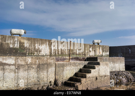 Schaf-Skulpturen am Hafen von Corrie auf der Isle of Arran in Schottland. Stockfoto