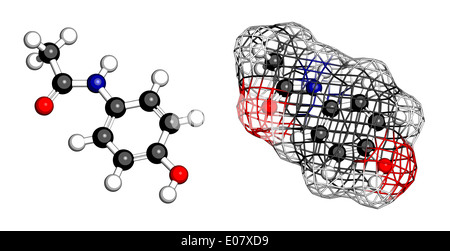 Paracetamol (Acetaminophen) Analgetikum Molekül. Verwendet, um Fieber zu senken und Schmerzen lindern. Stockfoto