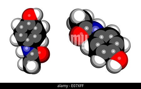 Paracetamol (Acetaminophen) Analgetikum Molekül. Verwendet, um Fieber zu senken und Schmerzen lindern. Cartoon-Stil Füllung Raummodell. Stockfoto