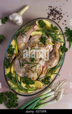 Frisches rohes Hühnchen und Gemüse für die Küche Stockfoto