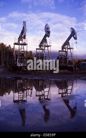 Idle Pumpjacks an die Priobskoje Ölfeld in Westsibirien, 100km westlich von Neftejugansk, Russland Stockfoto
