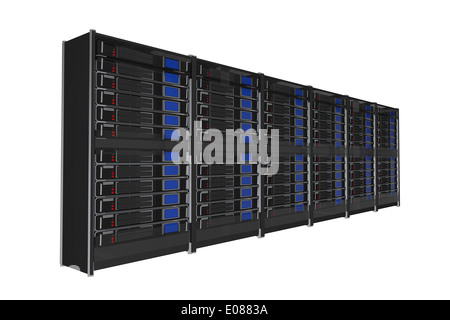 Auf weiße große Server Rack 3D Render Illustration isoliert. Stockfoto