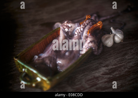 Oktopus-Salat Zubereitung Stockfoto