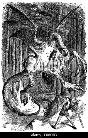 Illustration zu dem Gedicht Jabberwocky von englischen Illustrator Sir John Tenniel Stockfoto