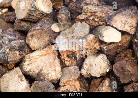 Haufen von alten Brennholz Stockfoto