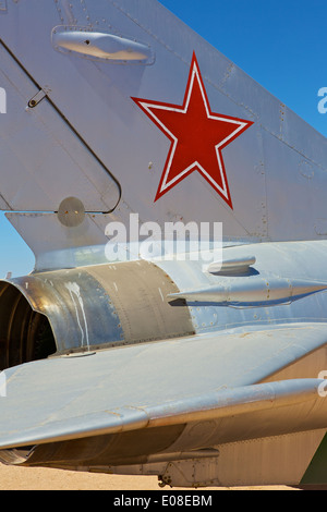 Close Up Bild von The Tail Abschnitt einer MiG-21. Stockfoto