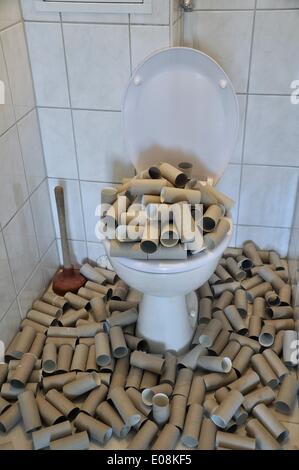 Illustration - Toilettenpapierrollen liegen in und um eine Toilette in Deutschland, 04. Mai 2013. Fotoarchiv für Zeitgeschichte - KEIN KABELDIENST Stockfoto