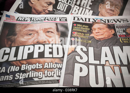 Schlagzeilen von New York Tabloid-Zeitungen berichten über Donald Sterling Stockfoto