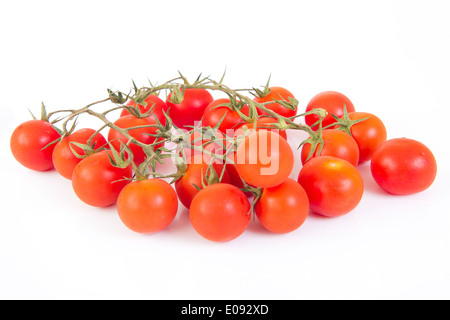 rote Cherry-Tomaten auf weißem Hintergrund Stockfoto