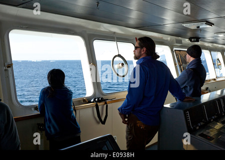 Passagiere und Crew auf der Brücke der Akademik sergey Vavilov russischen Forschung Schiff in der Antarktis Stockfoto