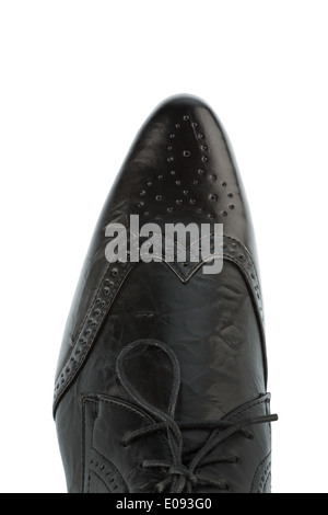 Schwarzen Sie Mannes Schuh vor weißem Hintergrund, Schwarzer Herrenschuh Vor Weissem Hintergrund Stockfoto