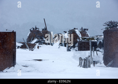 rostigen alten Walöl Verarbeitung Kochen Gastank-Ausrüstung an Walfänger Bucht Täuschung-Insel-Antarktis Stockfoto