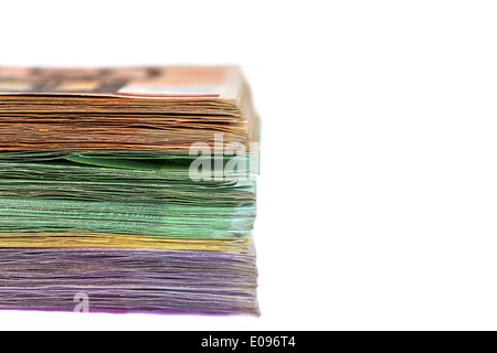 Viele verschiedene Euro Banknoten. Symbolische Foto Fue Reichtum und Investitionen, Viele Gegenspieler Euro-Geldscheine. Symbolfoto Stockfoto