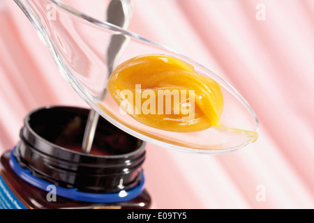 Manuka Honig auf Löffel, Honig-Glas Stockfoto