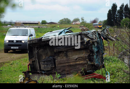 Ein 77 Jahre alter Mann wird getötet, als Fahrer bei Fahrer auf Ebene CROSSIN SCAMPSTON MALTON NORTH YORKSHIRE ENGLAND getötet 07 Ma getötet Stockfoto