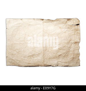 Alte gelbe zerknittertes Papier isoliert auf weiss Stockfoto