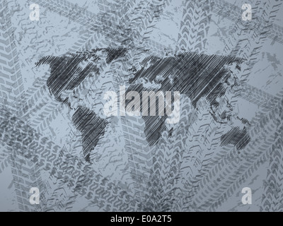 Zusammenfassung Hintergrunddesign mit erforschten Weltkarte und verschiedene Reifen track Stockfoto