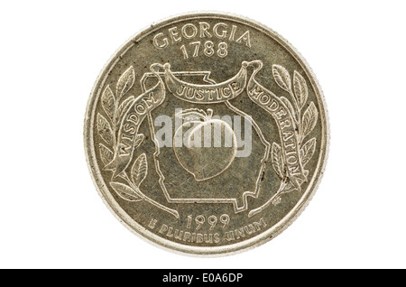 Georgia State Quarter Gedenkmünze isoliert auf weißem Hintergrund Stockfoto