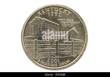 Kentucky State Quarter Gedenkmünze isoliert auf weiss Stockfoto