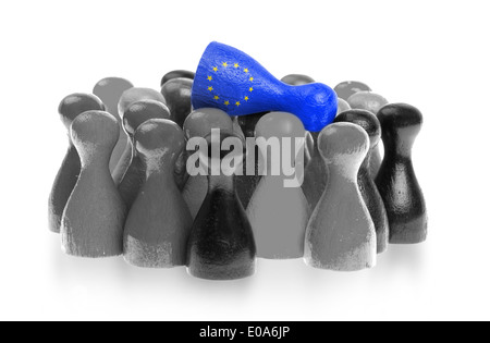 Eine einzigartige Figur auf gemeinsamen Bauern Flagge der Europäischen Union Stockfoto