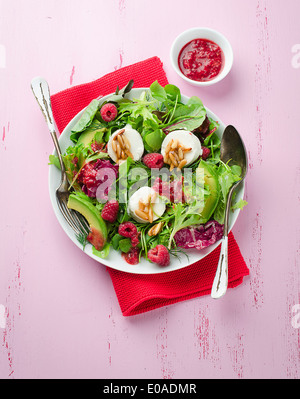 Salat mit Ziegenkäse und Himbeeren Stockfoto