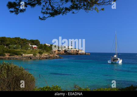 Mallorca, Porto Colom, Punta de Ses Crestes Leuchtturm, Felanitx, Palma, Mallorca, Balearen, Spanien, Europa Stockfoto