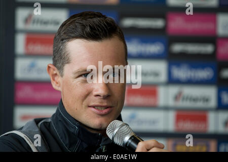 Waterfront Hall, Belfast, UK. 7. Mai 2014. Nicolas Roche, Team Tinkoff-Saxo auf der Giro-Top-Fahrer-Pressekonferenz Live © Bonzo/Alamy Stockfoto