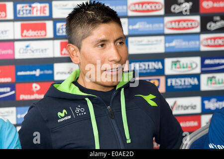 Waterfront Hall, Belfast, UK. 7. Mai 2014. Nairo Quintana, Team Movistar auf der Giro-Top-Fahrer-Pressekonferenz Live © Bonzo/Alamy Stockfoto