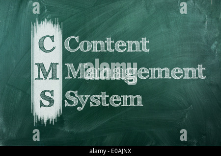 CMS Content Management System mit weißer Kreide auf die Tafel. Stockfoto