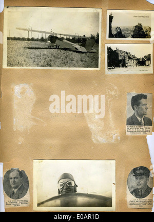 Das von Burdett Fuller zusammengestellte Fuller-Scrapbook enthält historische Bilder und Dokumente zur Luftfahrtgeschichte. Die Kollektion bietet einen persönlichen Einblick in das Leben einer bedeutenden Flugzeugfigur und die ersten Jahre des Fluges. Stockfoto