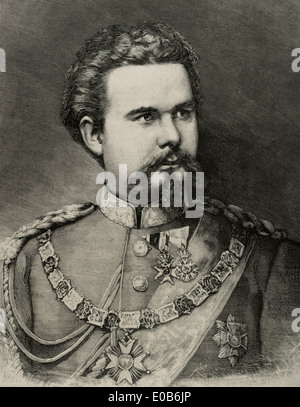 Ludwig II von Bayern (1845-1886). Kupferstich von Rico. Die spanischen und amerikanischen Illustration, 1886. Stockfoto