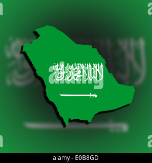 Saudi Arabien Karte gefüllt mit Fahne, isoliert Stockfoto