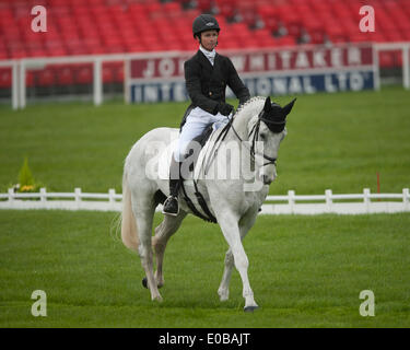 Badminton, UK. 8. Mai 2014. Francis Whittington [GBR] Reiten leichtes Ziel übernimmt die Führung in der Mittags-Pause in der Dressur-Phase am ersten Tag der 2014 Mitsubishi Motors Badminton Horse Trials. Bildnachweis: Aktion Plus Sport/Alamy Live-Nachrichten Stockfoto