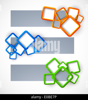 Reihe von Bannern mit bunten Quadraten Stockfoto