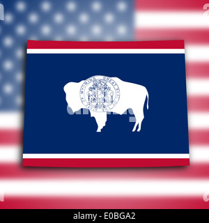 Karte von Wyoming gefüllt mit der Staatsflagge Stockfoto