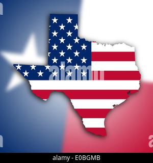 Karte von Texas gefüllt mit der Nationalflagge Stockfoto