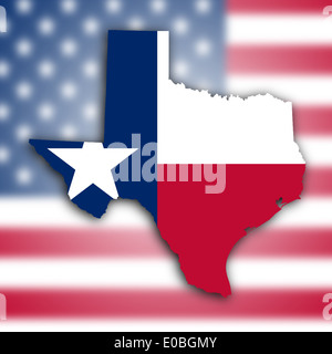 Karte von Texas gefüllt mit der Staatsflagge Stockfoto