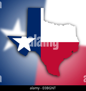 Karte von Texas gefüllt mit der Staatsflagge Stockfoto