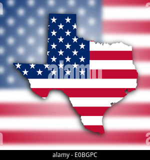 Karte von Texas gefüllt mit der Nationalflagge Stockfoto