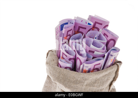 Eine Tasche mit einer Menge von Euro Banknoten Stockfoto