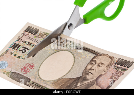 Japanische Yen-Banknoten. Währung und Steuern in Japan., japanischen Yen Geldscheine. Waehrung Und VDMA-in Japan. Stockfoto