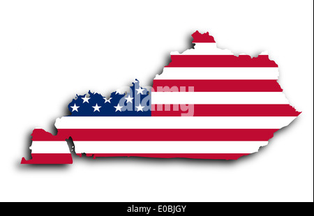 Karte von Kentucky gefüllt mit der Nationalflagge Stockfoto