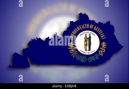 Karte von Kentucky gefüllt mit der Staatsflagge Stockfoto