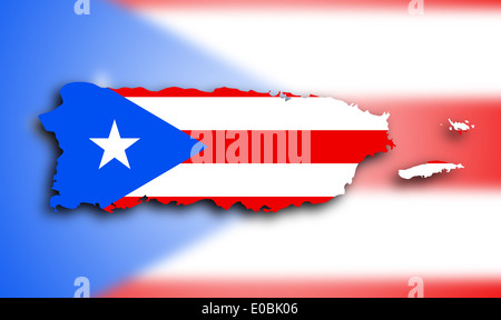 Karte von Puerto Rico gefüllt mit der Staatsflagge Stockfoto