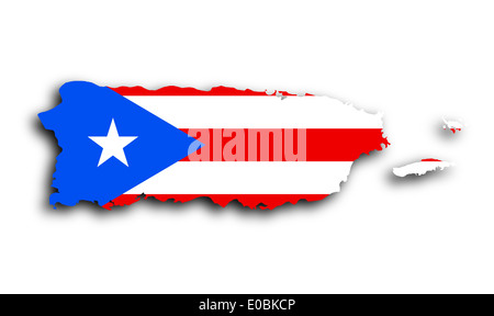 Karte von Puerto Rico gefüllt mit der Staatsflagge Stockfoto