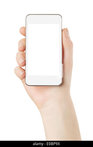 Smartphone in der Hand mit leerer Bildschirm Stockfoto
