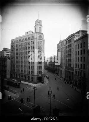 Mutual Life & Bürger Assurance Company Gebäude, Ecke von Lambton Quay und Hunter Street, Wellington, ca. 1940 Stockfoto