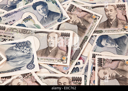 Ein Großteil der japanischen Geld nimmt die Yen-Währung, Viele Festveranstaltung Geld Scheine der Yen Waehrung Stockfoto